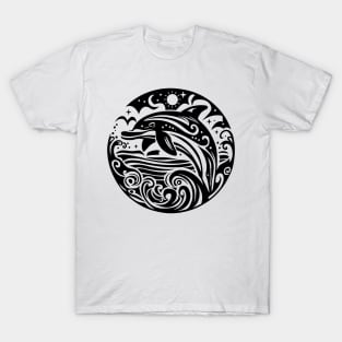 Ocean Waves and Leaping Dolphin Night Sky T-Shirt